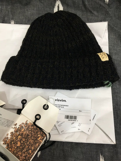 visvim black knit cap with mud dye technique