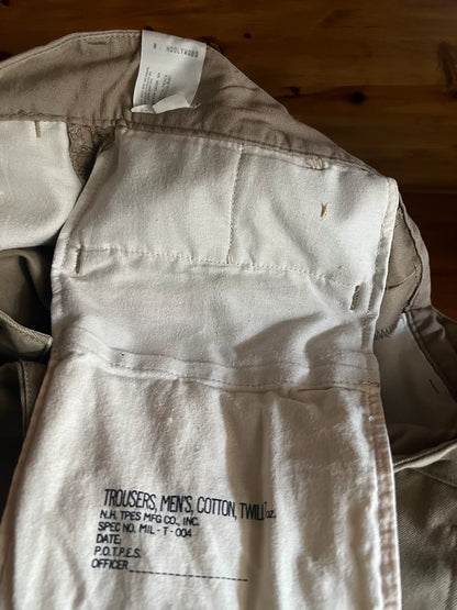 khaki pants with custom zipper details