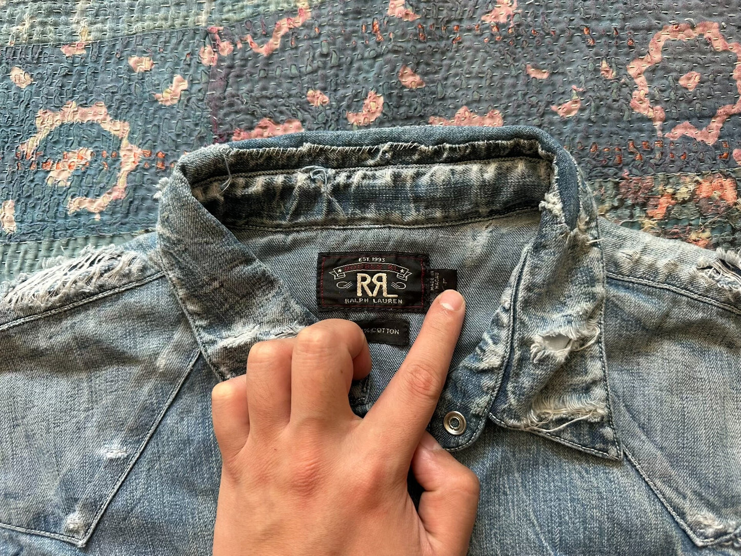 vintage rrl western style patched shirt