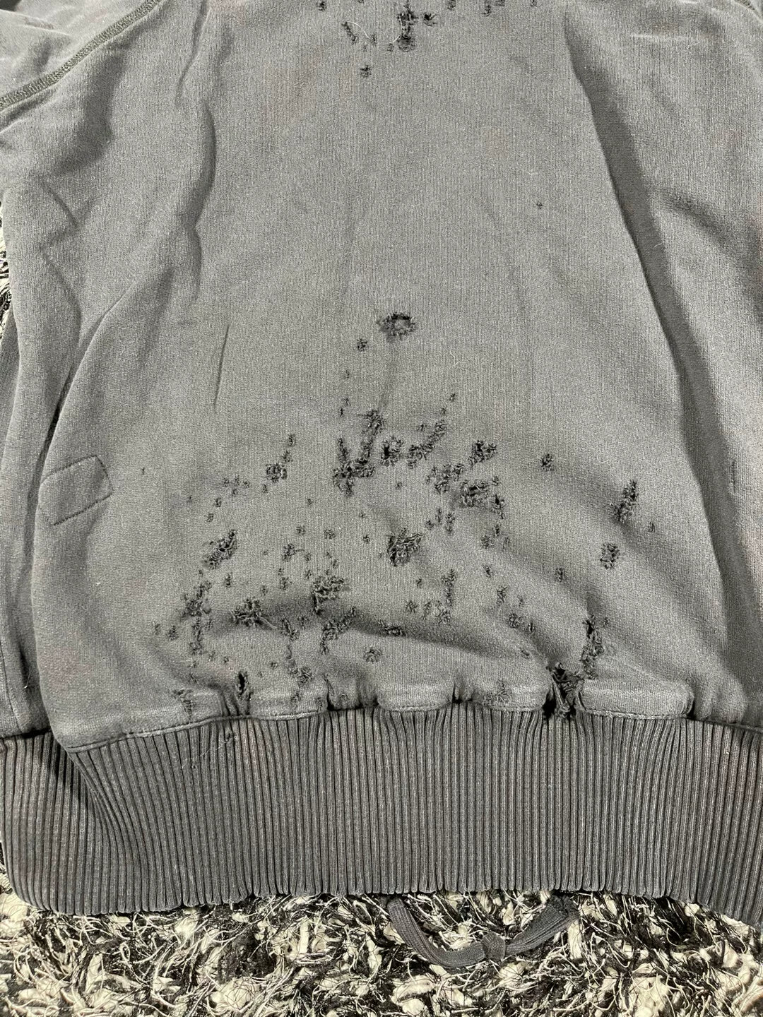 greg lauren black destroyed zip front hoodie