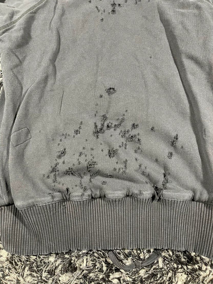 greg lauren black destroyed zip front hoodie