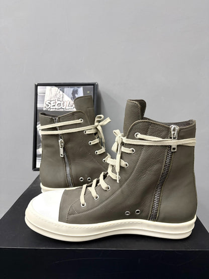 Rick Owens Gray-Brown Leather High-Top 44