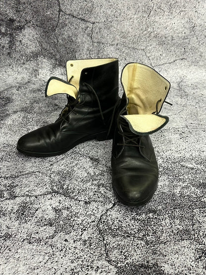 Black Leather Ankle Military Boots