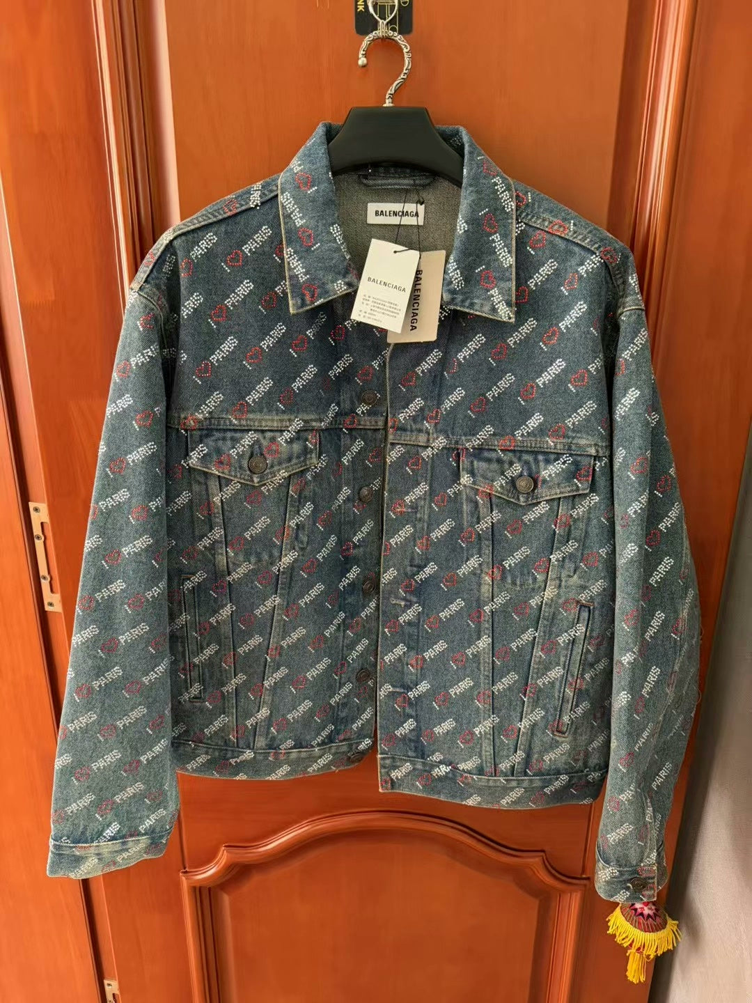 balenciaga logo printed denim jacket