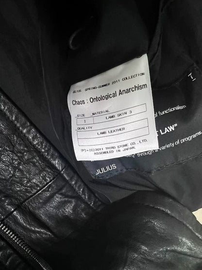 Julius_7 Black High Neck Leather Jacket