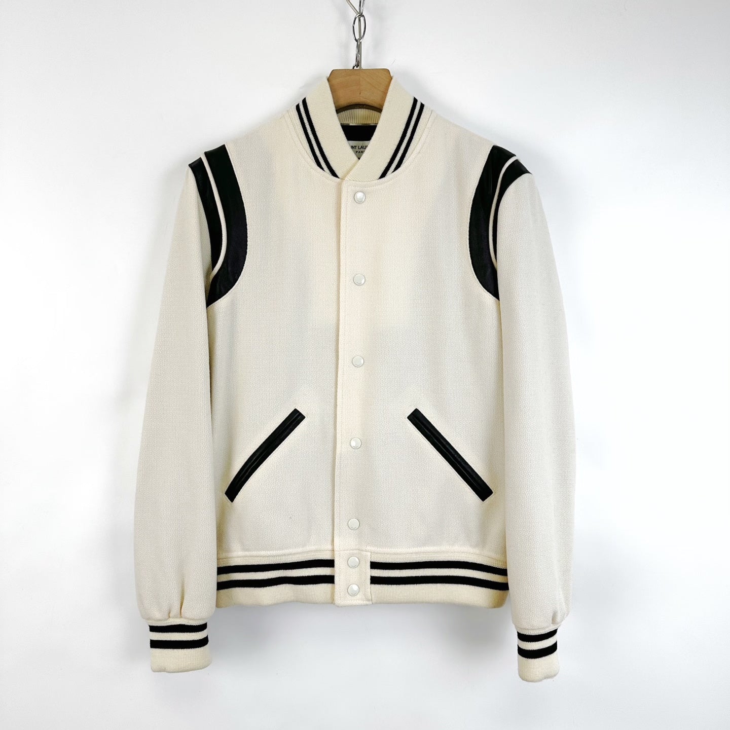 Saint Laurent White Black Striped Baseball Jacket