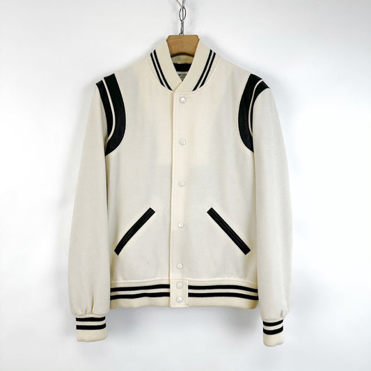 Saint Laurent White Black Striped Baseball Jacket