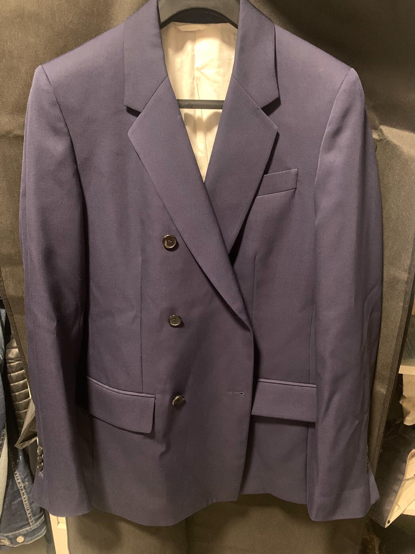 double-breasted navy blazer by calvin klein