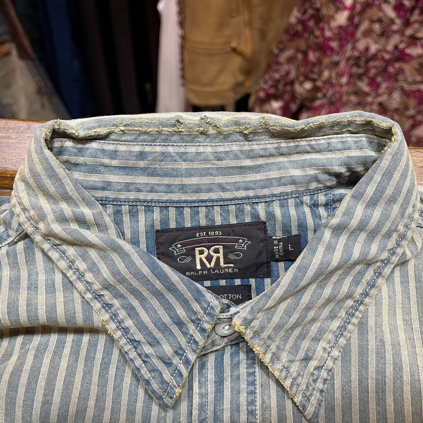RRL Vintage Distressed Striped Shirt