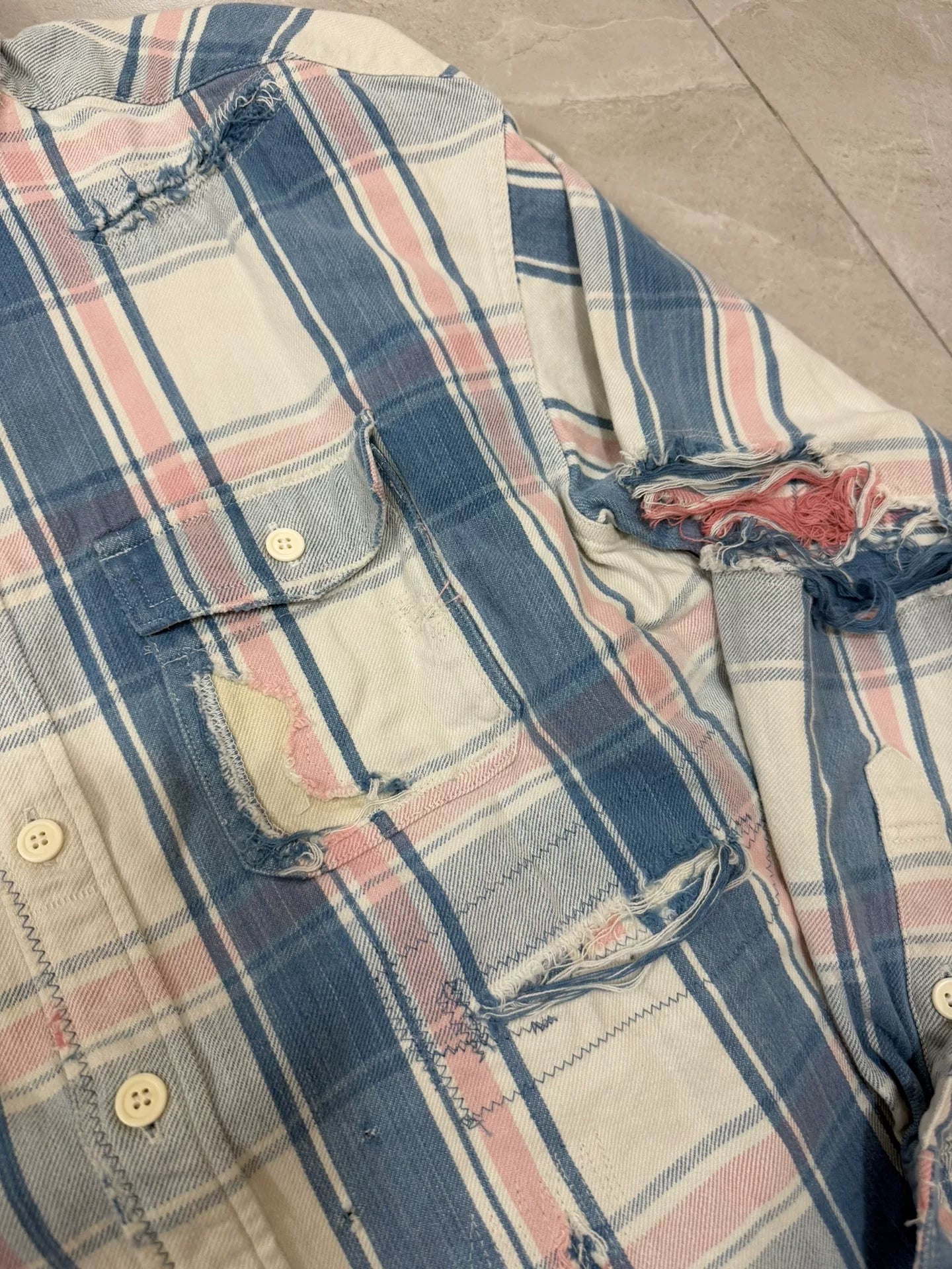 VISVIM 22SS PIONEER CHECK L/S Distressed Shirt