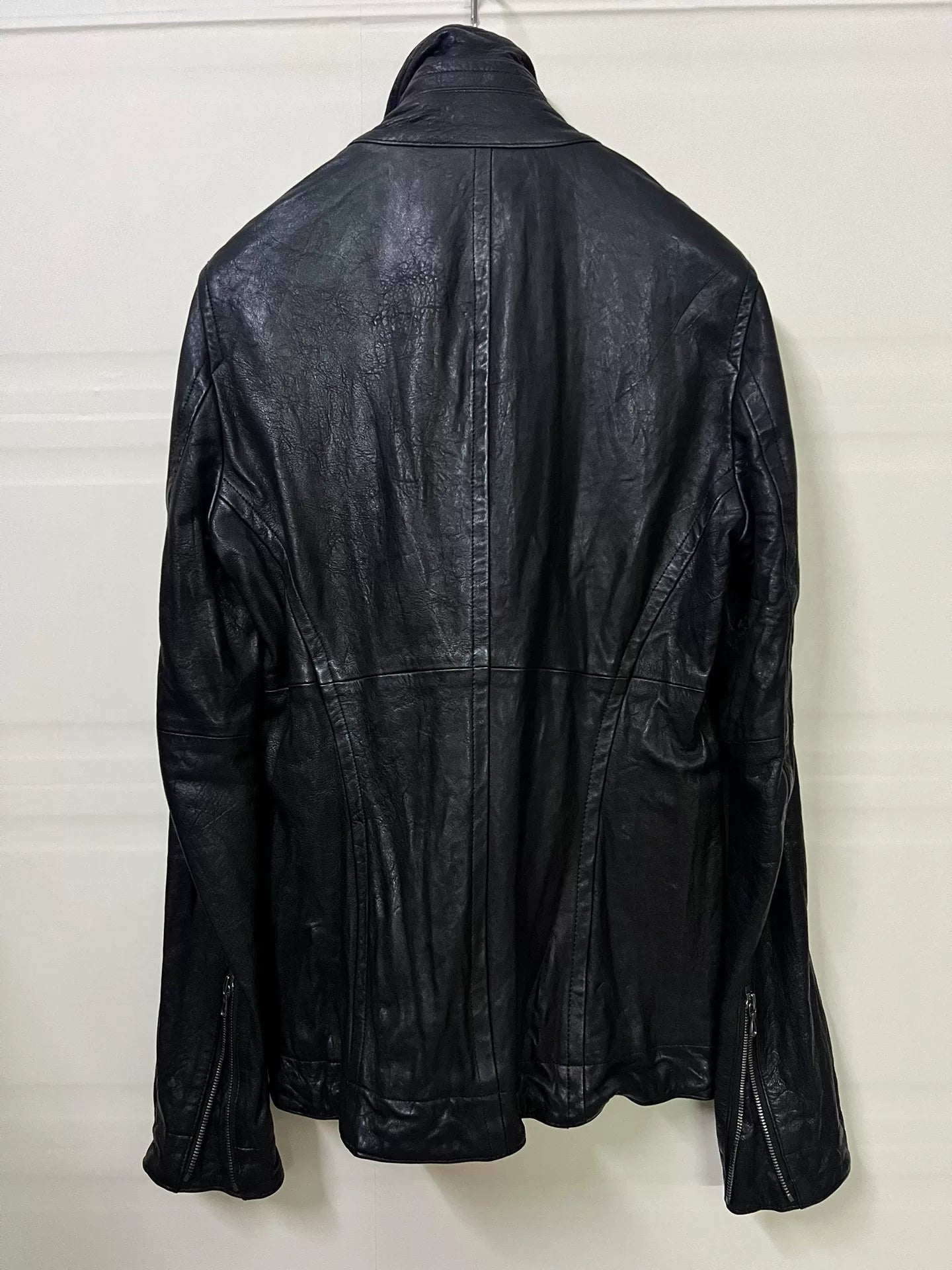 Julius_7 Black High Neck Leather Jacket