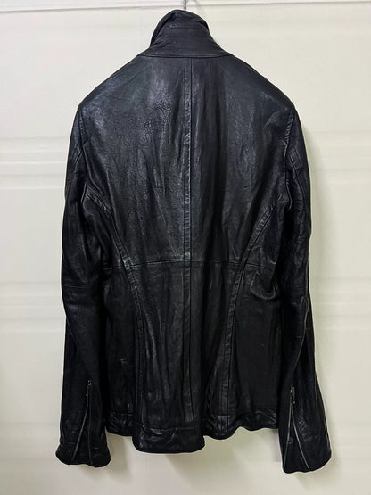 Julius_7 Black High Neck Leather Jacket