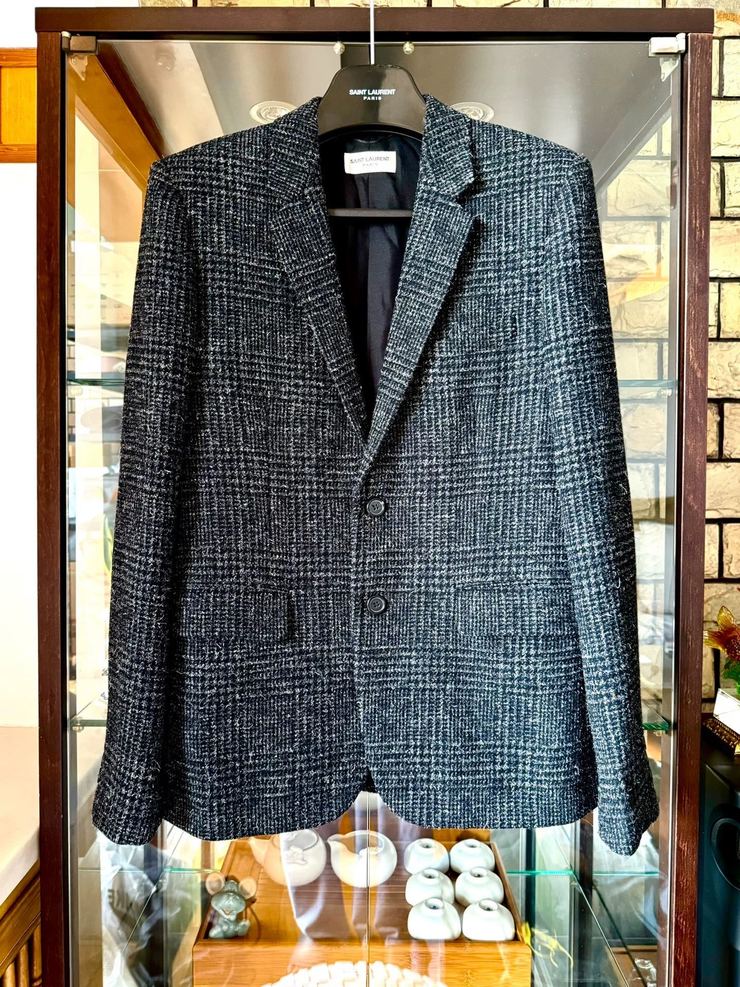 Saint Laurent Black Grey Prince of Wales Jacket