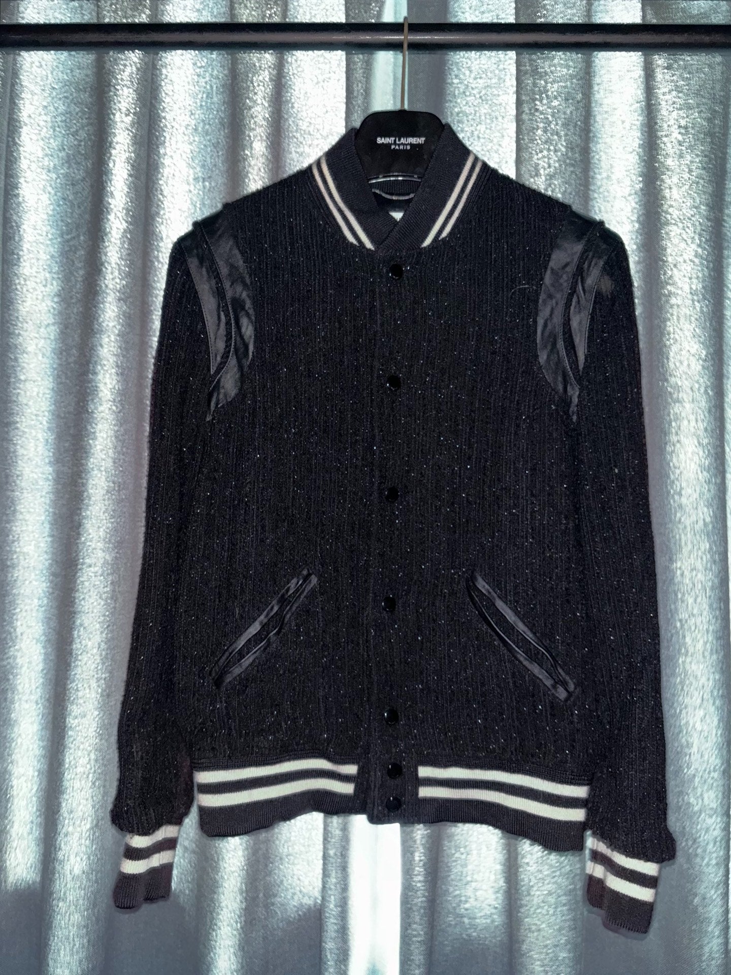 Saint Laurent Black Sparkle Baseball Jacket