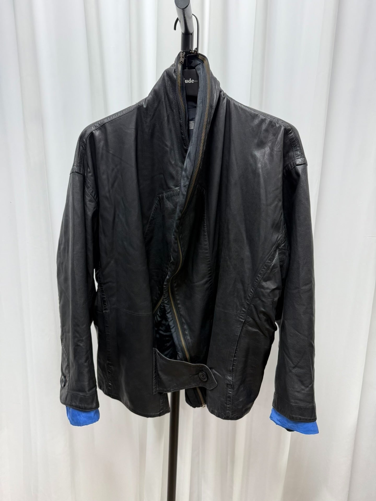 issey miyake black leather zip jacket M size