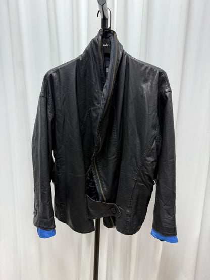 issey miyake black leather zip jacket M size