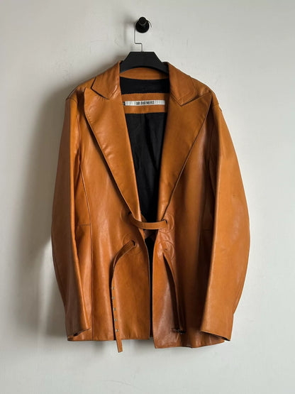 dirk bikkembergs leather jacket with tie straps