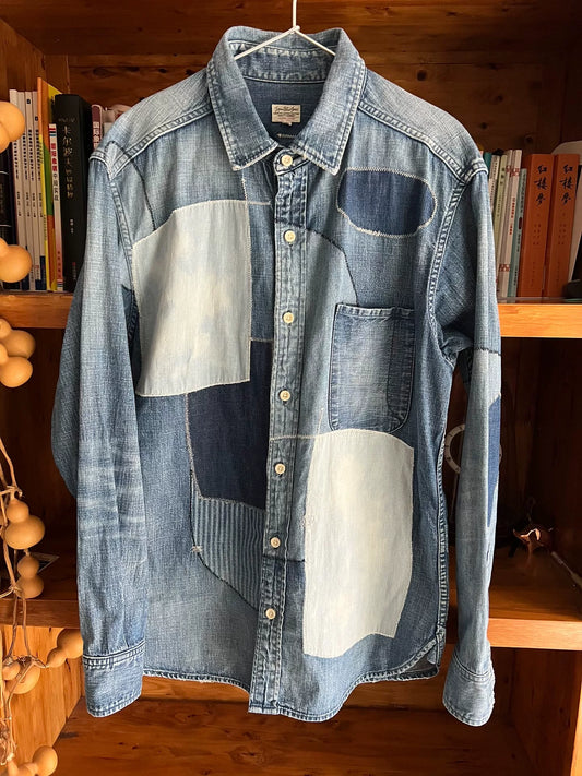 vintage patchwork denim shirt for men