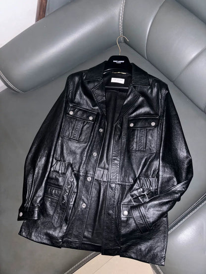 saint laurent black leather utility jacket