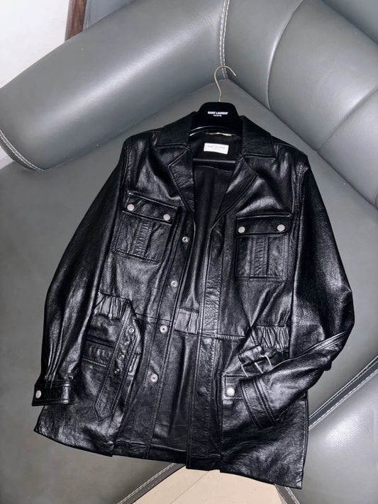 saint laurent black leather utility jacket