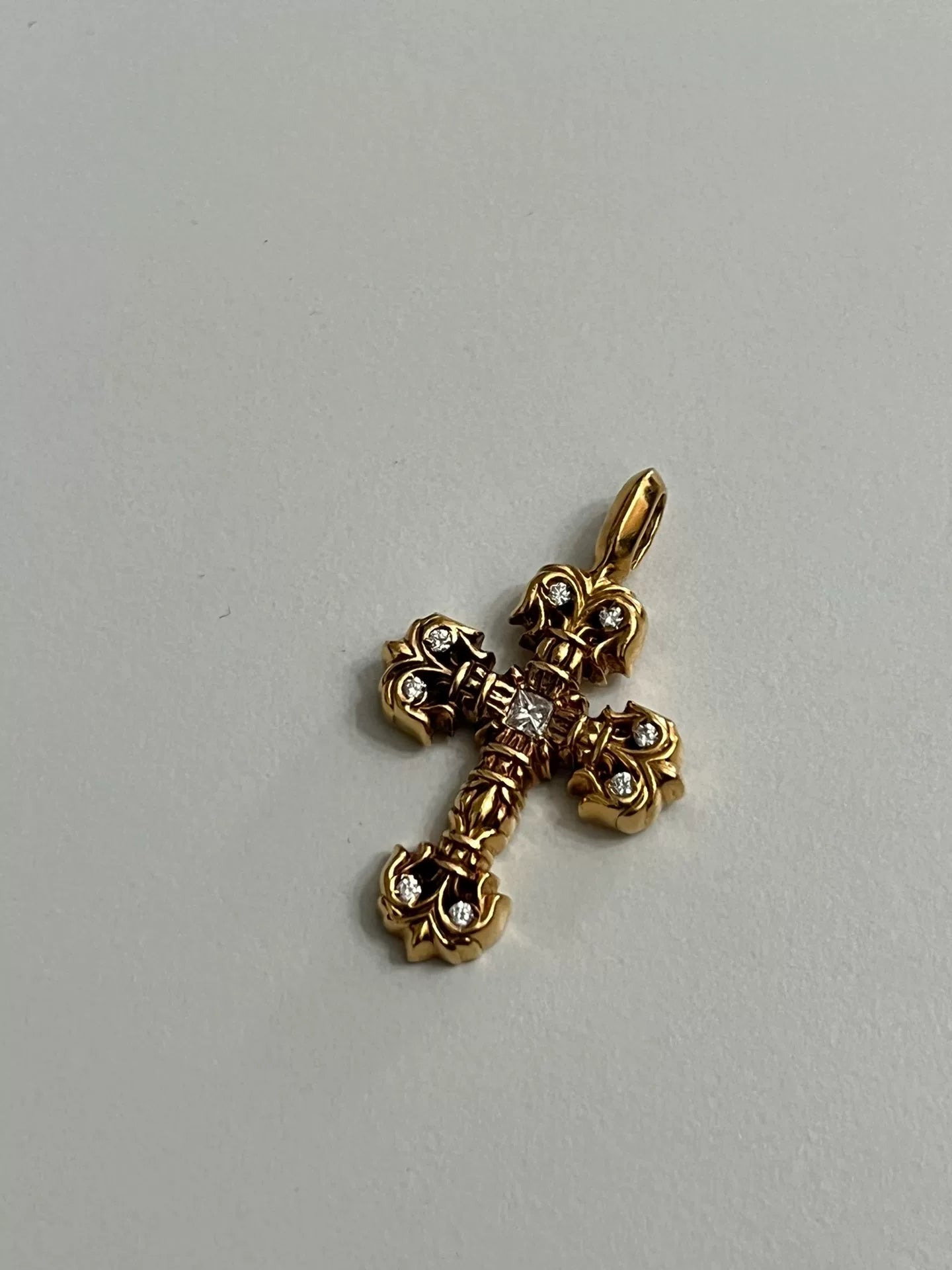Chrome Hearts 9-Diamond Flame Cross Pendant