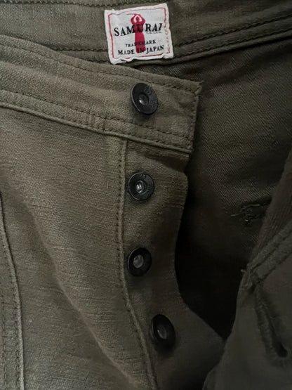 green cargo work pants with thick fabric