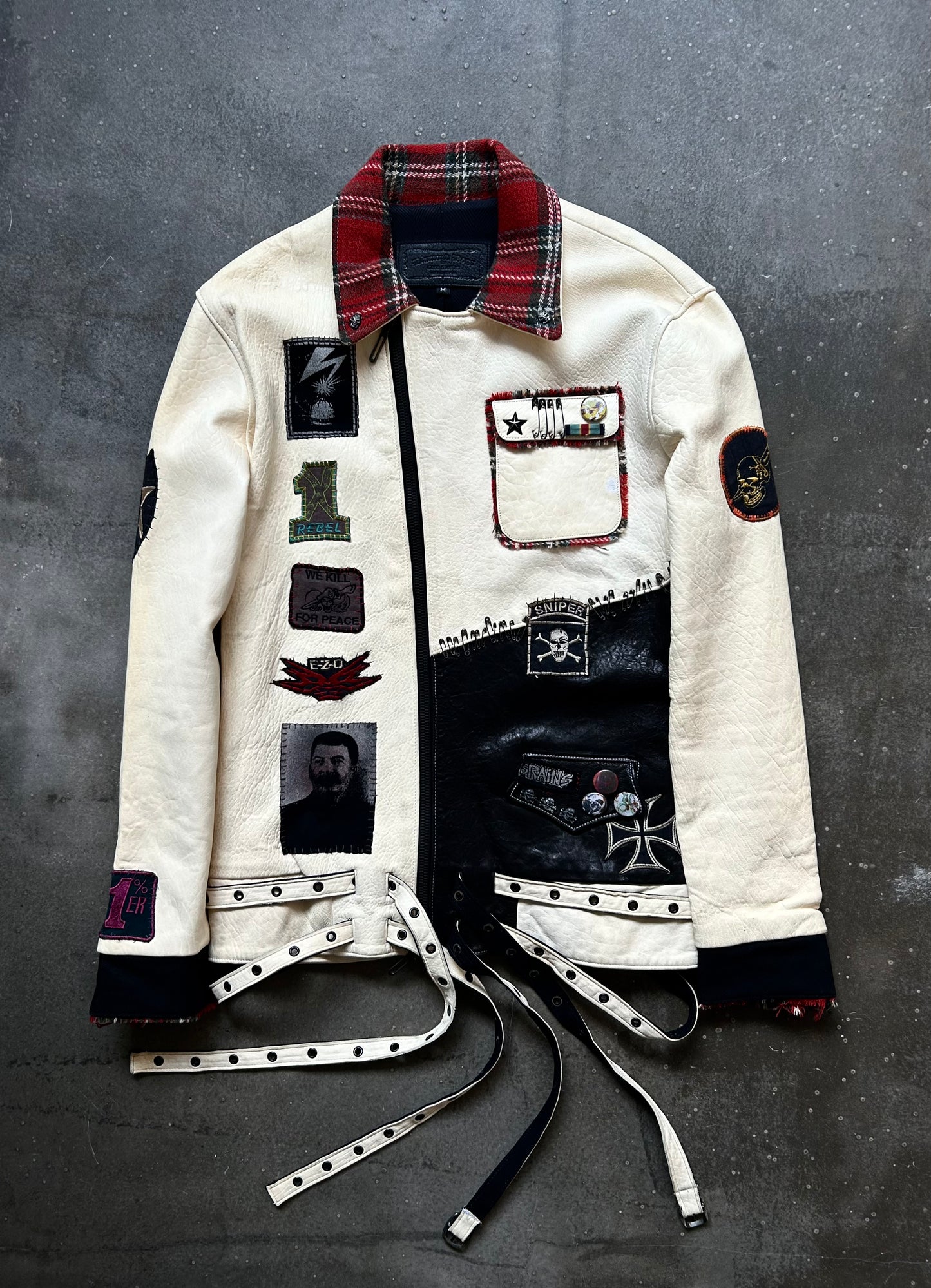 diamond dogs patchwork jacket with plaid collar