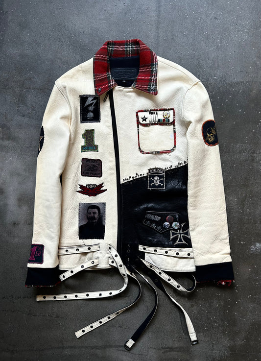 diamond dogs patchwork jacket with plaid collar