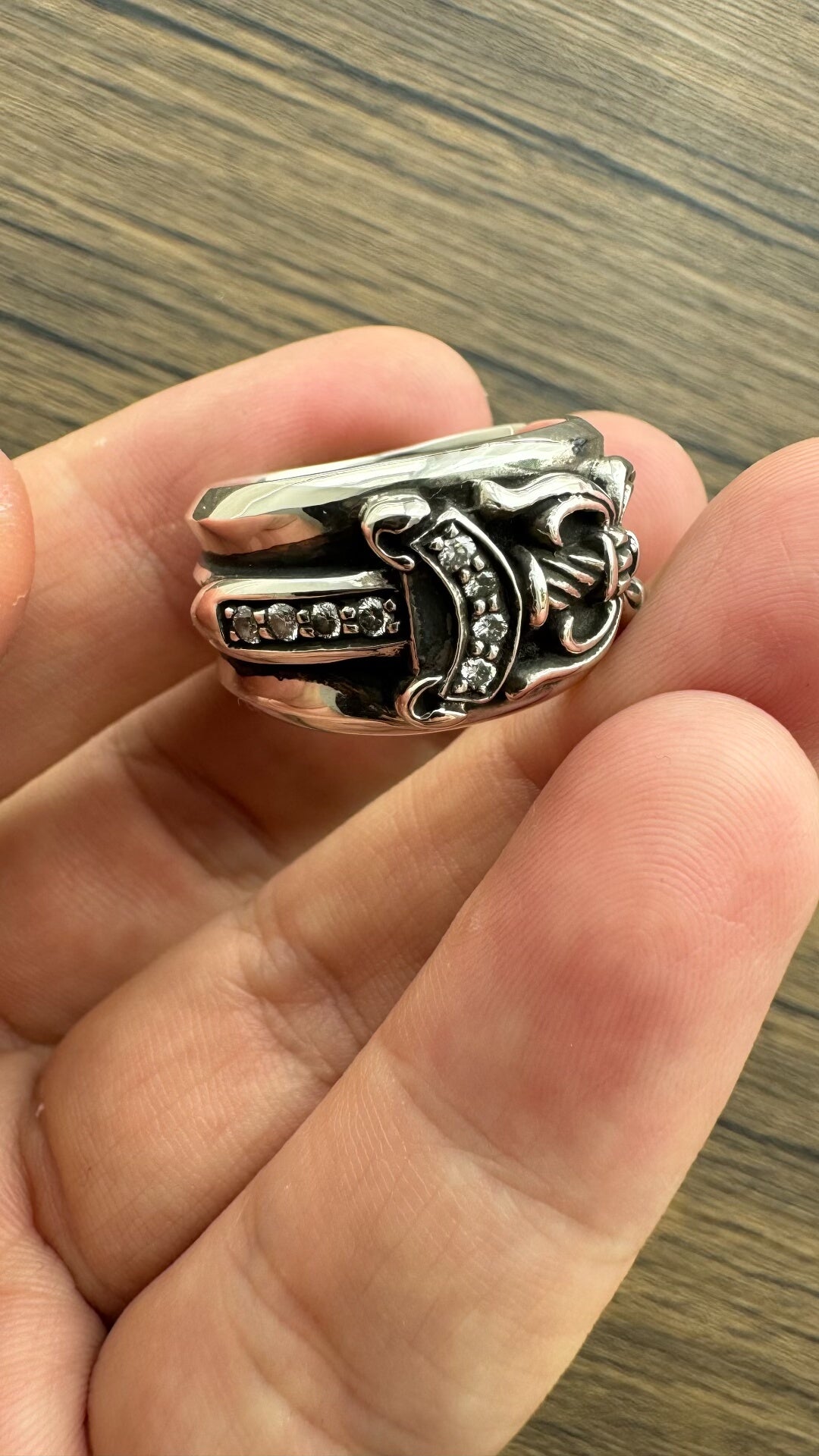 chrome hearts sword ring with white diamonds