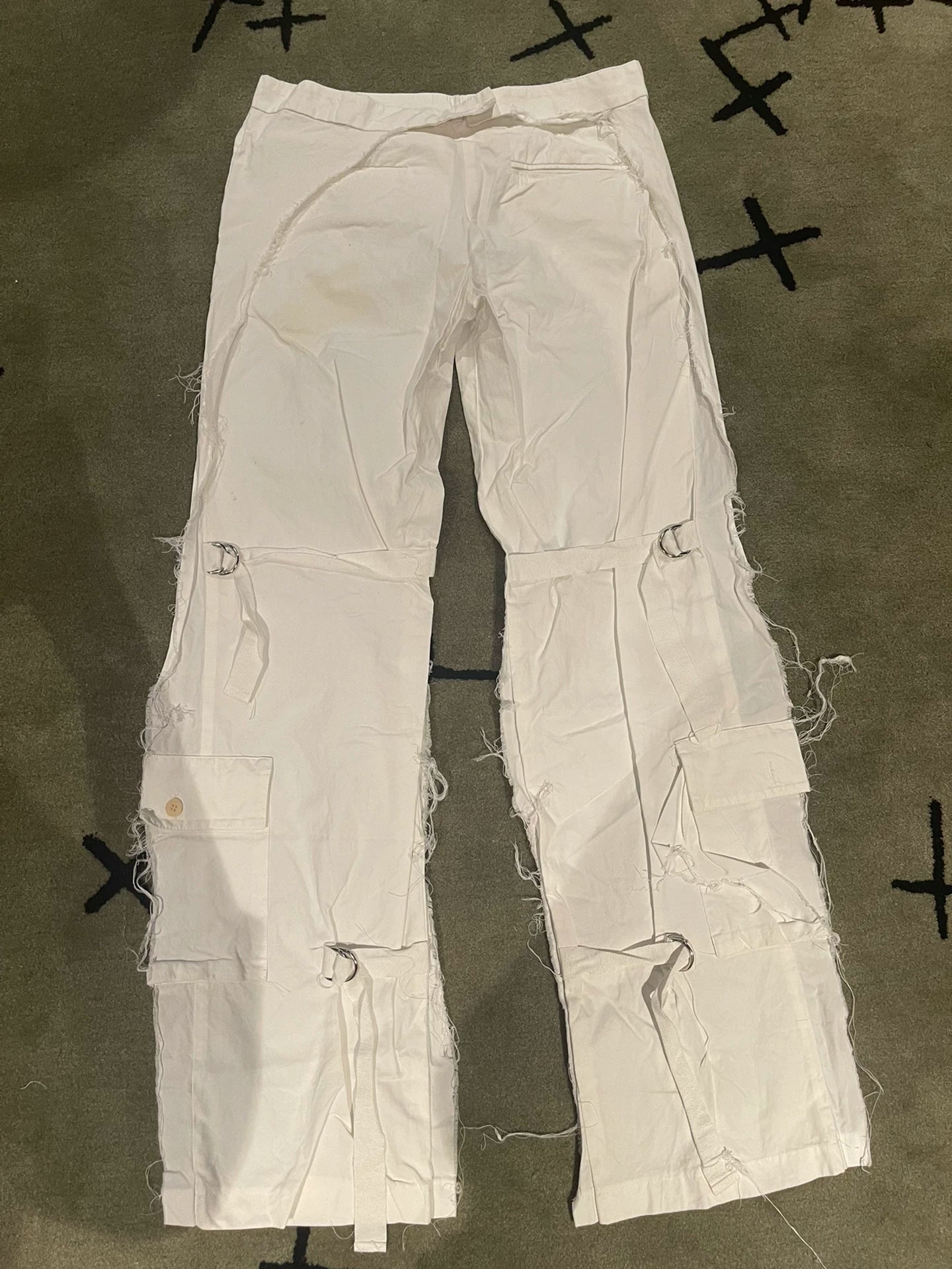 unique distressed white adjustable pants
