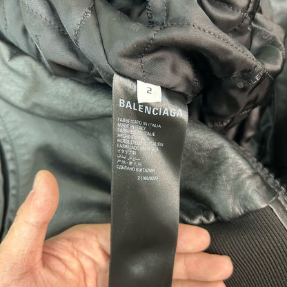 balenciaga x adidas black hooded leather jacket