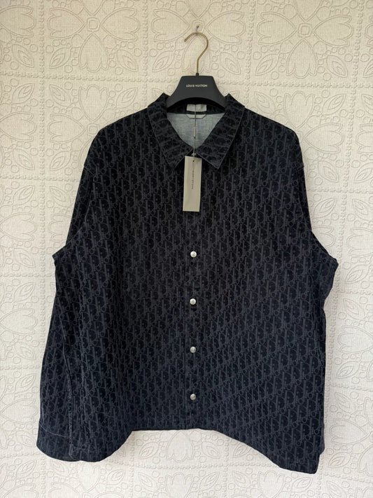 Dior Black Velour Print Denim Shirt