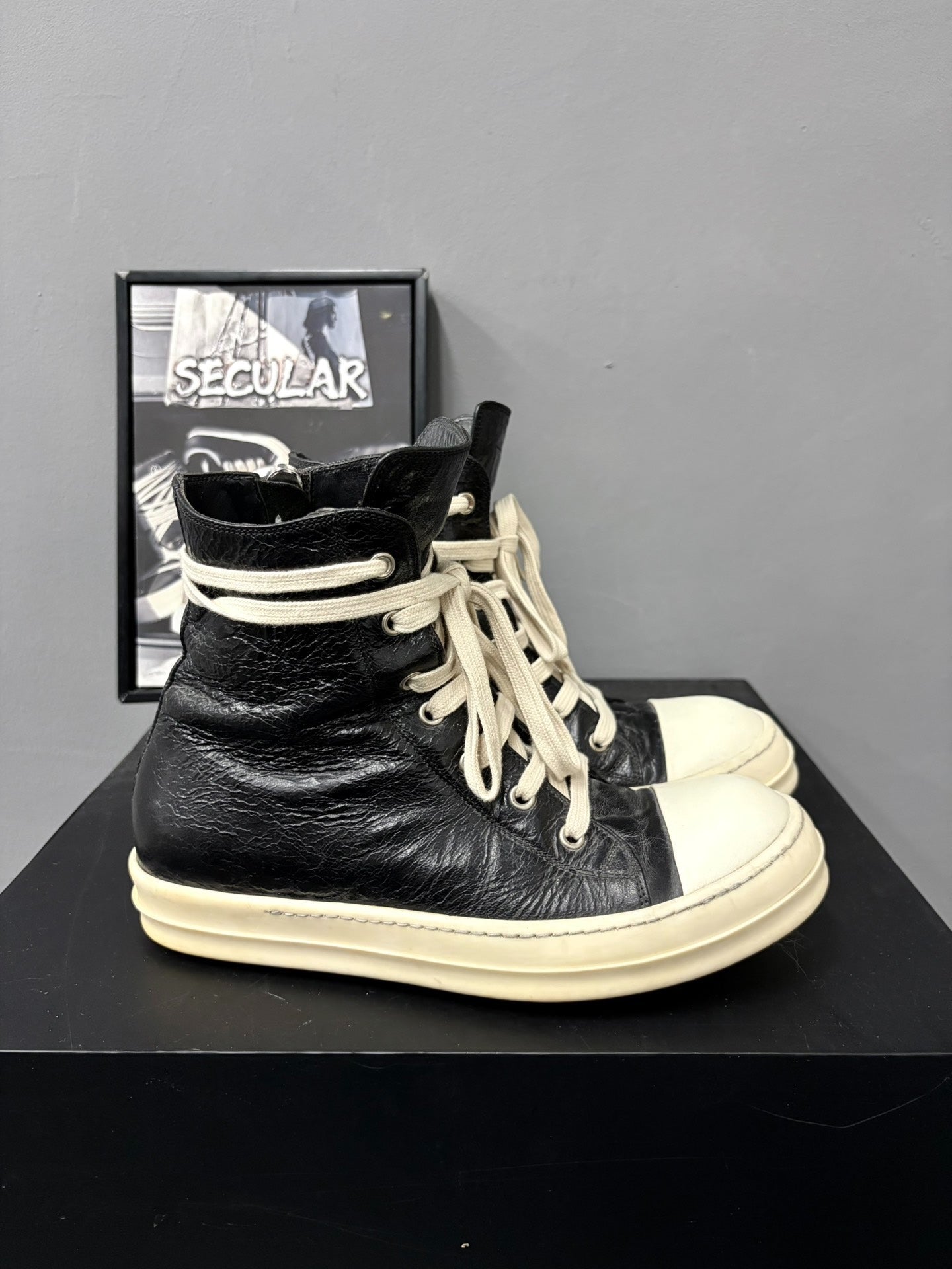 Rick Owens 17SS Limited Crinkled Leather High-Top