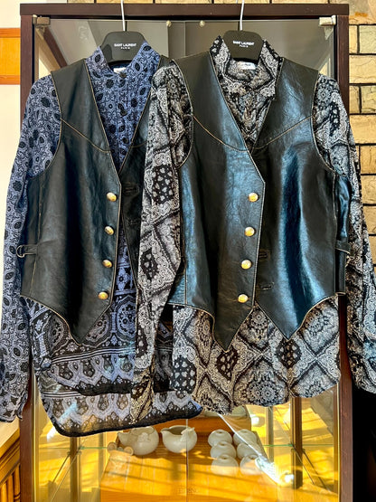 black distressed leather floral vest