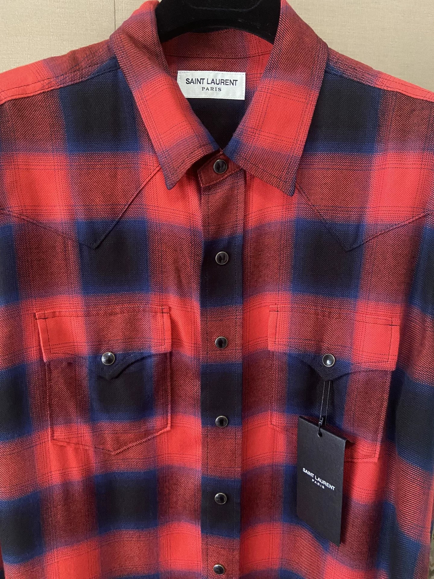 Saint Laurent Red Blue Plaid Shirt