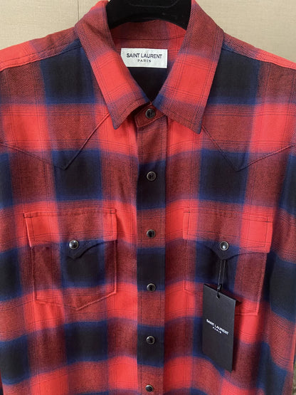Saint Laurent Red Blue Plaid Shirt
