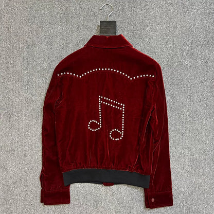 Saint Laurent Red Velvet Pearl Jacket