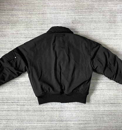 black bomber jacket with hidden pockets