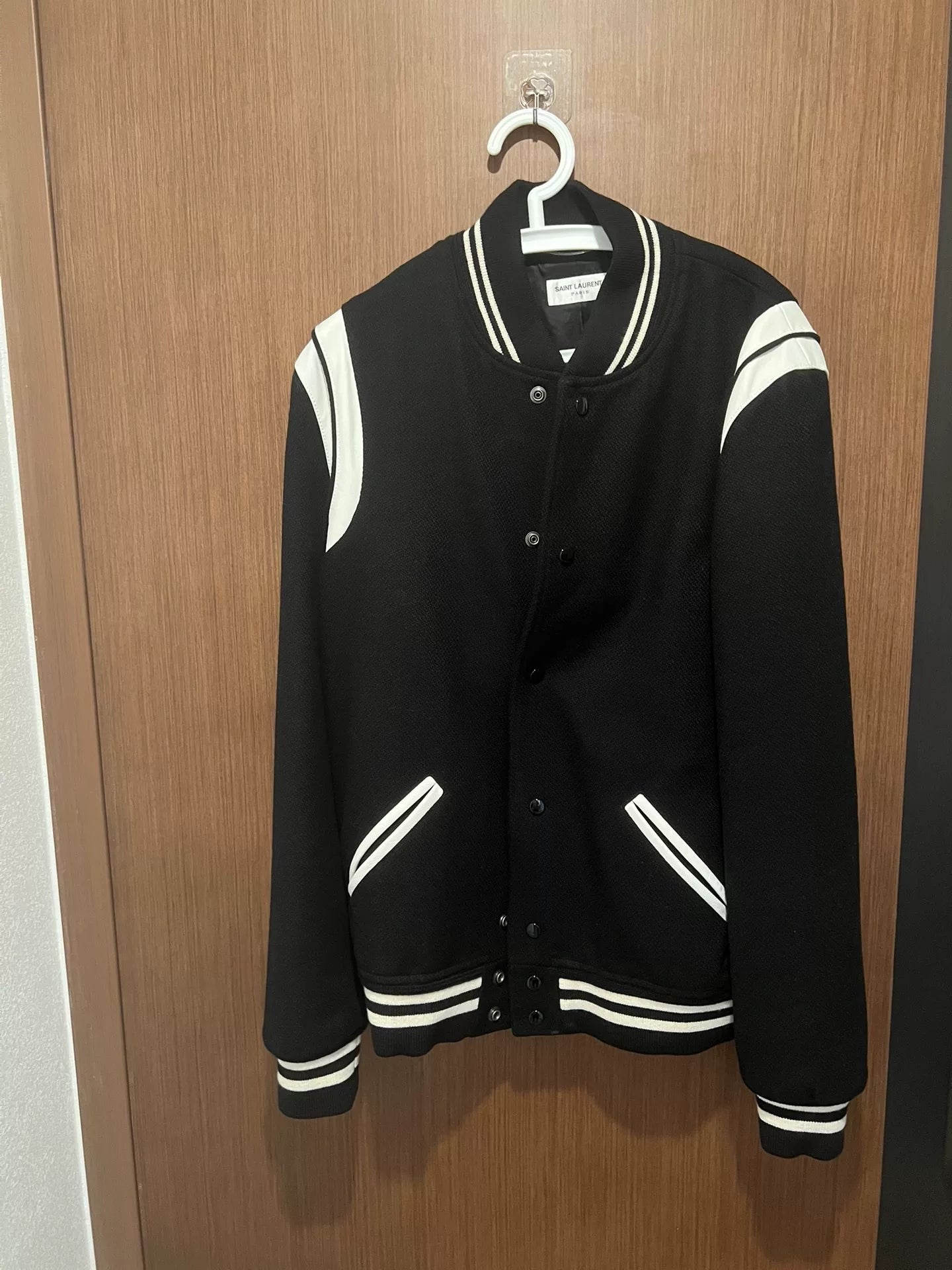 Saint Laurent Striped Black Baseball Jacket