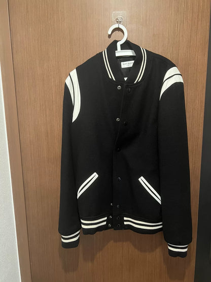 Saint Laurent Striped Black Baseball Jacket