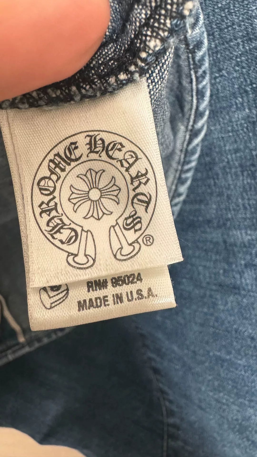 chrome hearts blue denim cross button-up shirt