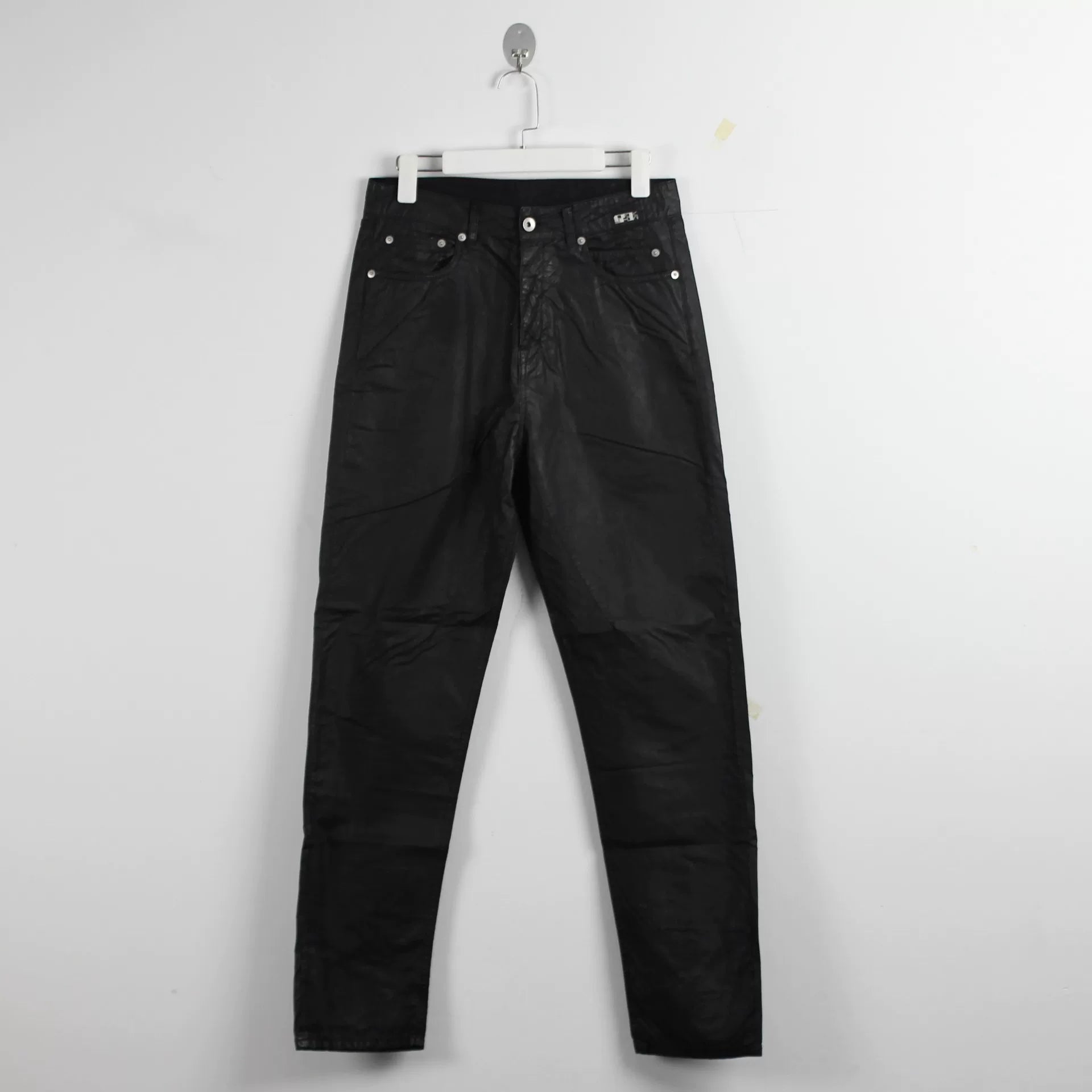 rick owens black waxed denim pants