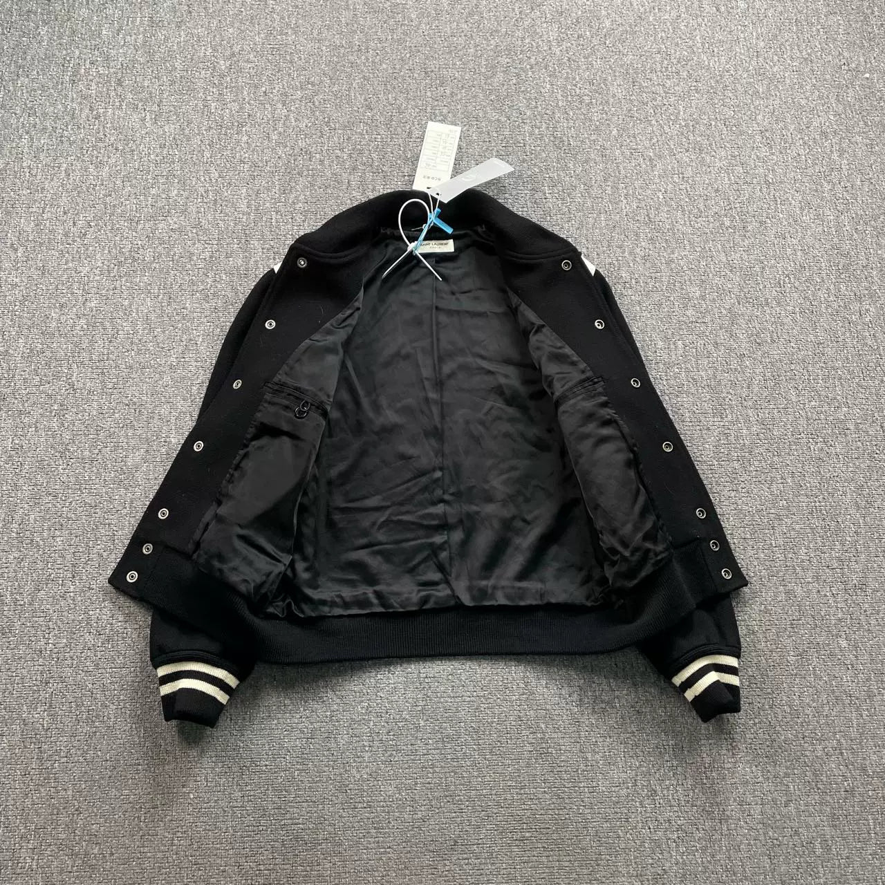 Saint Laurent Leather Sleeves Baseball Jacket