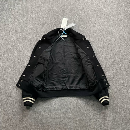 Saint Laurent Leather Sleeves Baseball Jacket