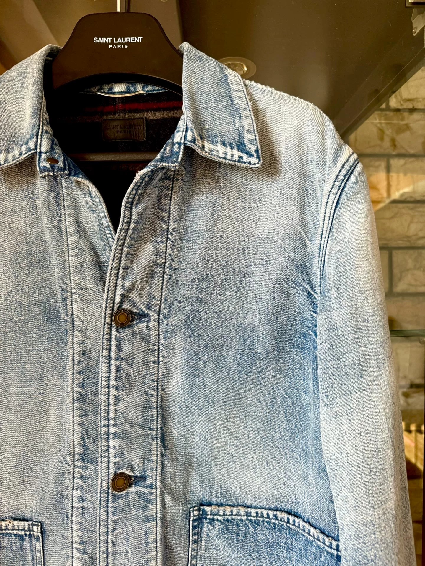 saint laurent denim jacket with frayed details