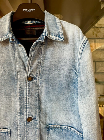 saint laurent denim jacket with frayed details