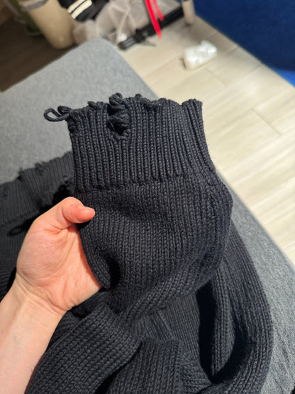 Saint Laurent Black Ribbed Ruffled Collar Sweater