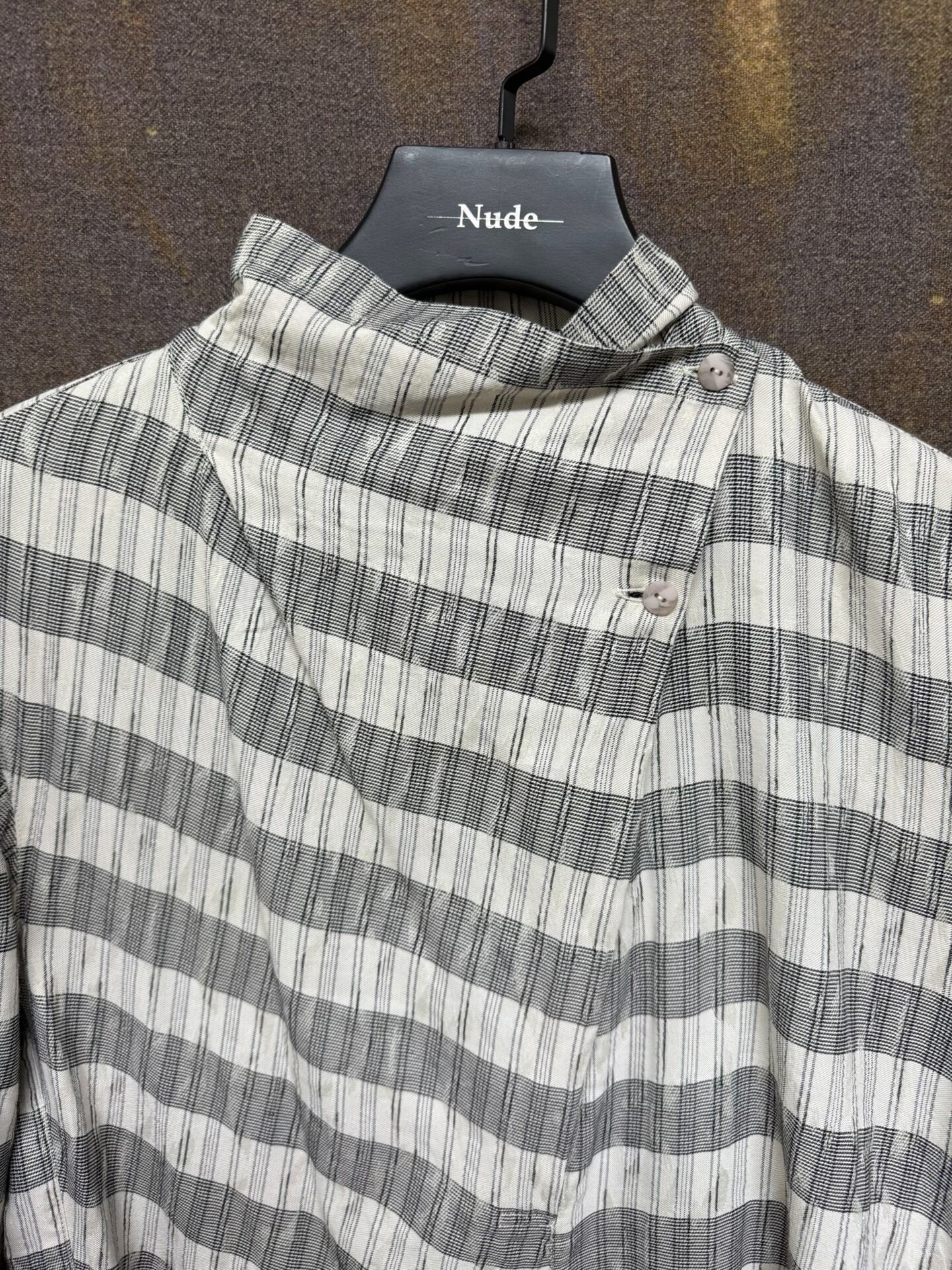 issey miyake striped linen collar shirt