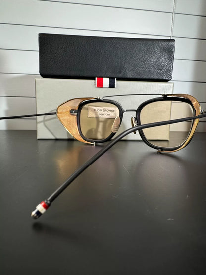 thom browne tb-808 sunglasses with gold accents