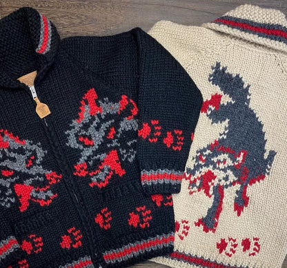 Black Wolf Pattern Knit Cardigan